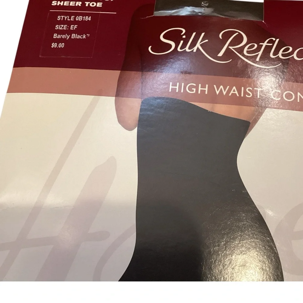 NEW Hanes‎ Silk Reflections Barely Black High Waist Control Top Pantyhose E-F